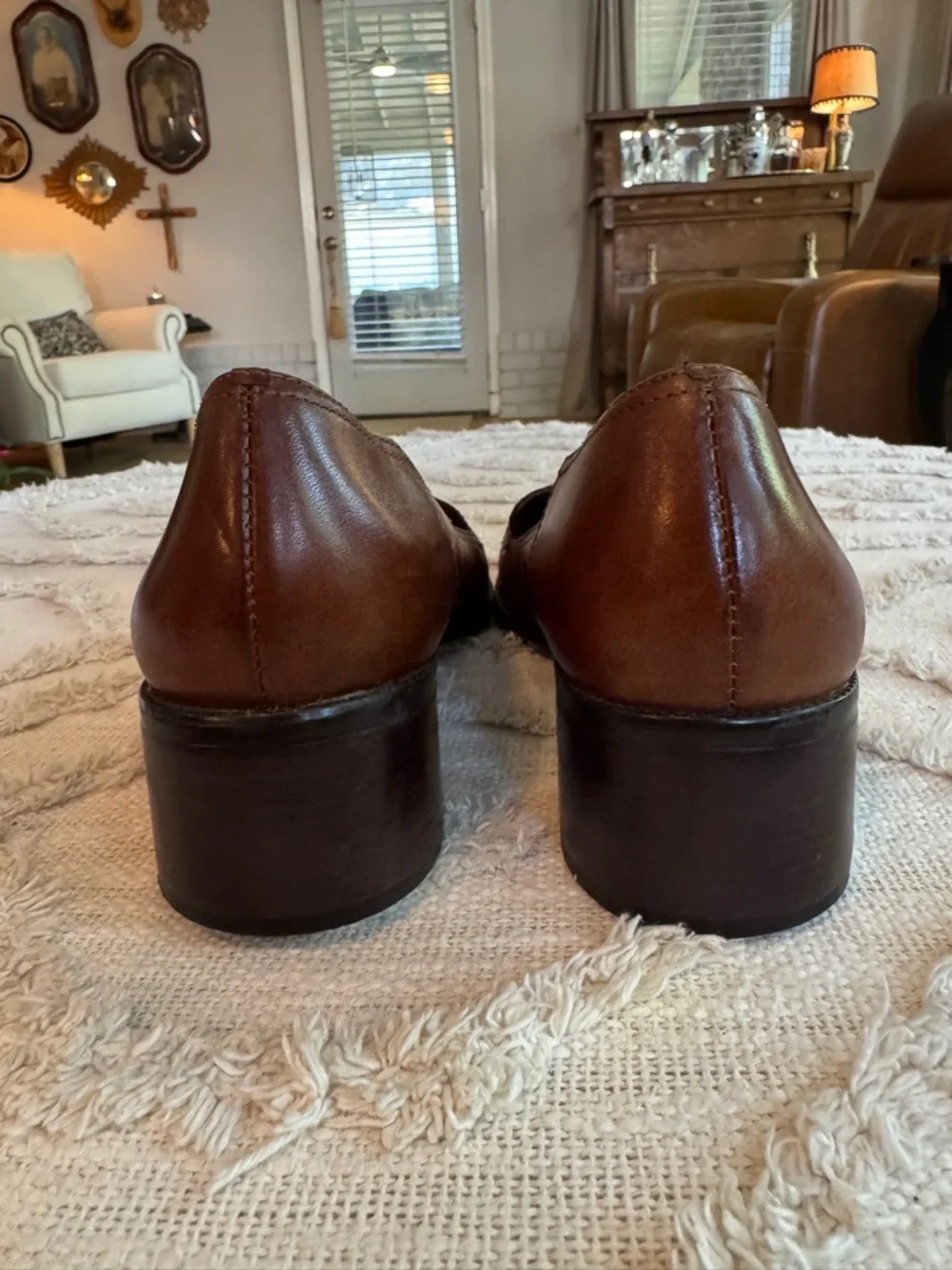 Naturalizer Womens Brown Leather Croc Embossed Penny Loafers Heels 8.5